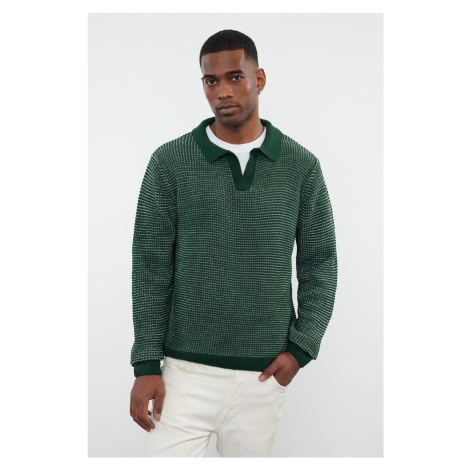 Trendyol Green Casual Regular Polo Neck Textured Knitwear Sweater