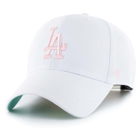Čiapka s prímesou vlny 47brand MLB Los Angeles Dodgers biela farba, s nášivkou 47 Brand