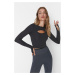 Trendyol Dark Anthracite Crop Window/Cut Out and Thumb Hole Detail Knitted Sports Top/Blouse