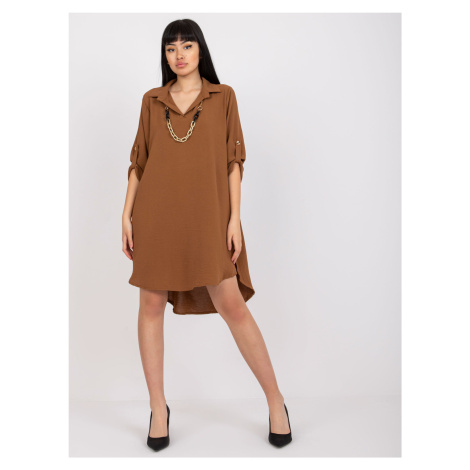 Casual brown loose dress with rolled-up sleeves