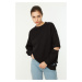 Trendyol Black Cut Out Detailed Knitted Sweatshirt with Fleece Inside