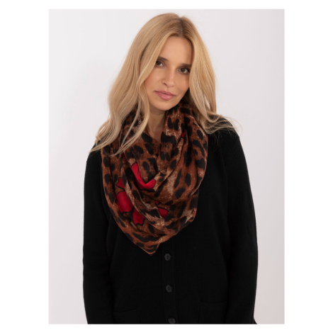 Brown women's scarf with flowers and leopard print