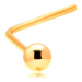 Zlatý zahnutý piercing do nosa 585 - malá lesklá guľôčka