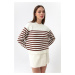 Lafaba Women's Brown Turtleneck Striped Knitwear Sweater