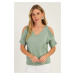 Cool & Sexy Women's Mint Cuffed Collar Blouse