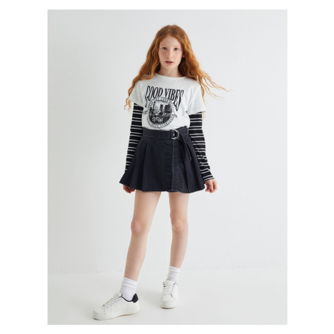 Koton Denim Shorts Skirt Belt Detailed Cotton