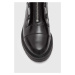 Kožené členkové topánky AllSaints ALARIA dámske, čierna farba, na plochom podpätku, WF0047Z