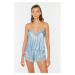Trendyol Blue Lace Detailed Satin Undershirt-Shorts Woven Pajamas Set