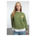 Trendyol Khaki Poplin Detailed and Embroidery Detailed Regular/Normal Fit Knitted Sweatshirt