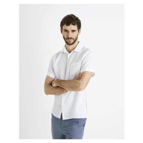 Biela pánska ľanová košeľa Celio Damarlin
