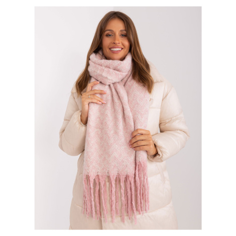 Light pink and white patterned scarf with fringe