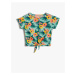 Koton Short-Sleeved Floral T-Shirt with Tie Waist