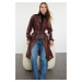 Trendyol Claret Red Faux Leather Regular Trench Coat