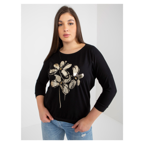 Black blouse plus size with glossy print