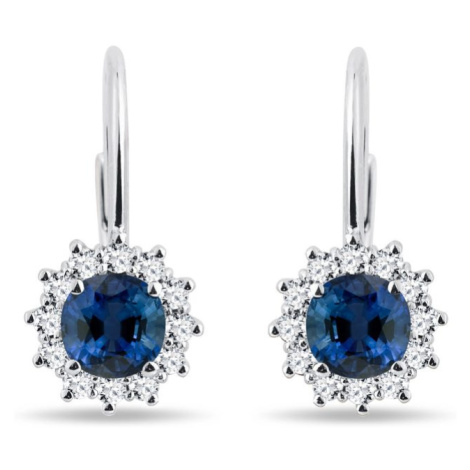 Náušnice s guľatými zafíry a brilianty v bielom zlate KLENOTA