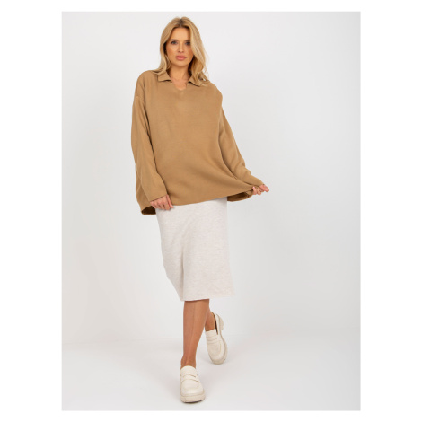 RUE PARIS women's camel oversize sweater with collar