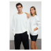 Trendyol Ecru Couple Oversize/Wide Pattern Pocket Thick Crew Neck Knitted Sweatshirt