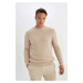 DEFACTO Mink Standard Fit Regular Cut Crew Neck Waffle Textured Knitwear Sweater