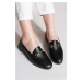 Marjin Women's Genuine Leather Chain Loafers Casual Shoes Tanle Black