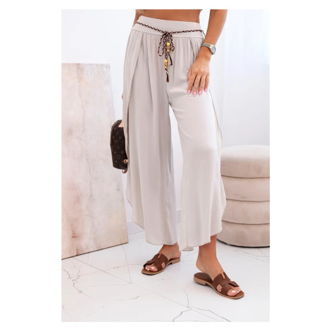 Kesi Włoski Dámske viskózové nohavice s rozparkom na nohaviciach tmavo béžová