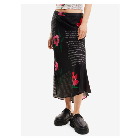 Čierna dámska kvetovaná saténová maxi sukňa Desigual Siracusa