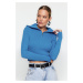 Trendyol Blue Crop Zips detailný pletený sveter