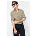 Trendyol Khaki Regular Fit Denim Jeans Shirt with Snap Fasteners