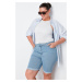 Trendyol Curve Light Blue Belted Flexible Skinny Denim Shorts