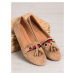 SHELOVET BEIGE LOAFERS WITH TASSELS shades of brown and beige