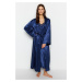 Trendyol Indigo Belted Satin Woven Dressing Gown