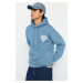 Trendyol Blue Hooded Oversize/Wide Cut College Printed Cotton Fleece Sweatshirt