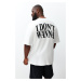 Trendyol Large Size White Oversize Text Printed 100% Cotton Comfortable T-shirt
