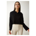 Happiness İstanbul Women's Black Zipper Collar Knitwear Sweater