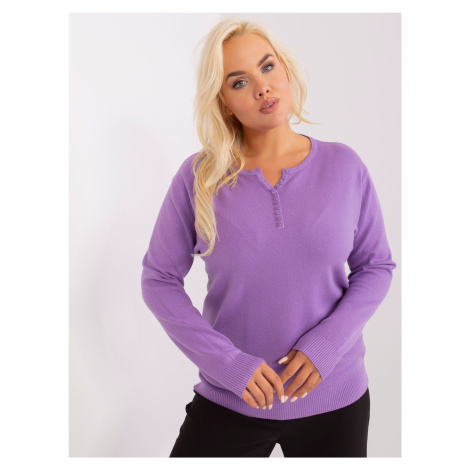 Purple sweater plus size with buttons at the neckline