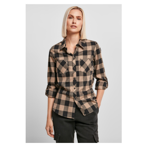 Ladies Turnup Checked Flanell Shirt black/softtaupe Urban Classics