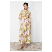 Trendyol Yellow Floral Pattern Flared Skirt Cotton Woven Dress
