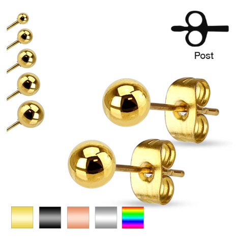 Oceľové náušničky gulička, puzetové zapínanie, rôzne farby, 2 mm - Farba: Zlatá