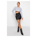 Trendyol Black Faux Leather Cargo With Pocket High Waist, Fitted Mini Skirt