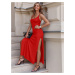 Red summer maxi dress with straps