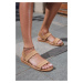 Madamra Women's Mink Shirred Strap Sandals