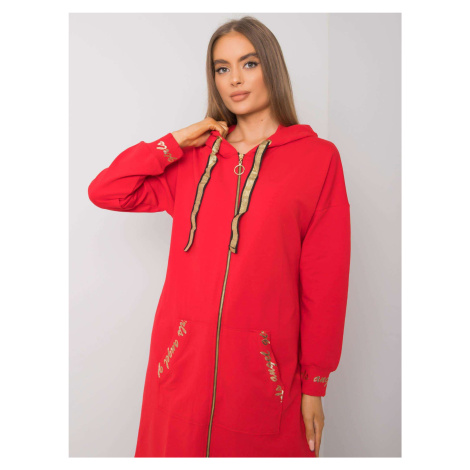 Červená dlhá mikina na zips s kapucňou a nápismi RV-BL-6782.91-red