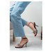 NİŞANTAŞI SHOES Alina Women's Black Satin Heeled Sandals with Stone Detail Ankle Ties.