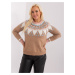 Dark beige women's sweater plus size with patterns