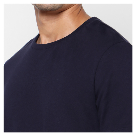 Pánske tričko 500 na cvičenie krátky rukáv, rovný strih, modročierne DOMYOS