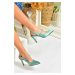 Fox Shoes Green Satin Fabric and Stones Heeled Shoes