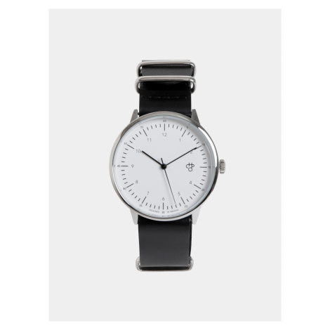 Pánske hodinky v striebornej farbe s čiernym koženým remienkom CHPO Harold