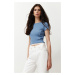 Trendyol Light Blue Fitted Body-Fitted Cotton Stretch Knitted Blouse with Stitching Detail