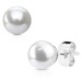 Oceľové náušnice striebornej farby so syntetickou bielou perlou - Priemer: 5 mm