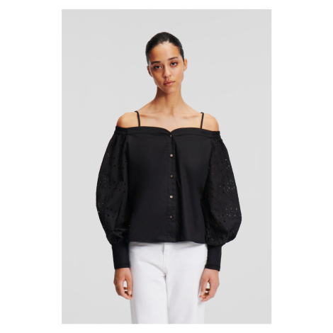 Blúzka Karl Lagerfeld Off Shoulder Embroidery Top Black