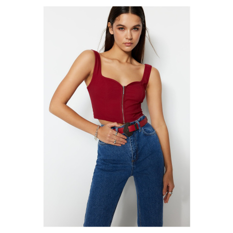 Trendyol Claret Red Crop Woven Blouse